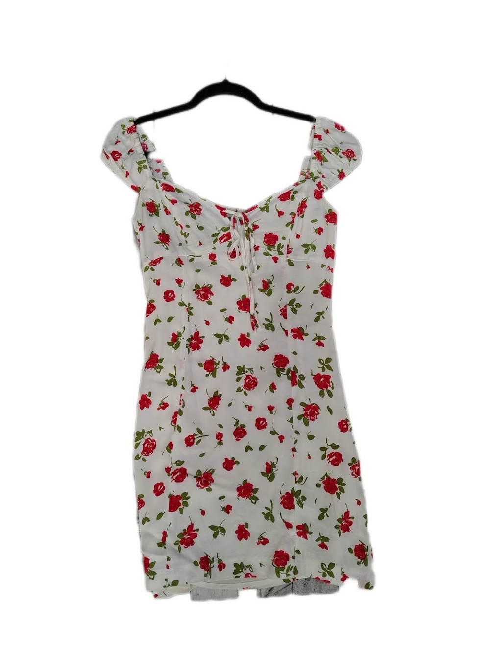Zara White Dress with Red Rose Print